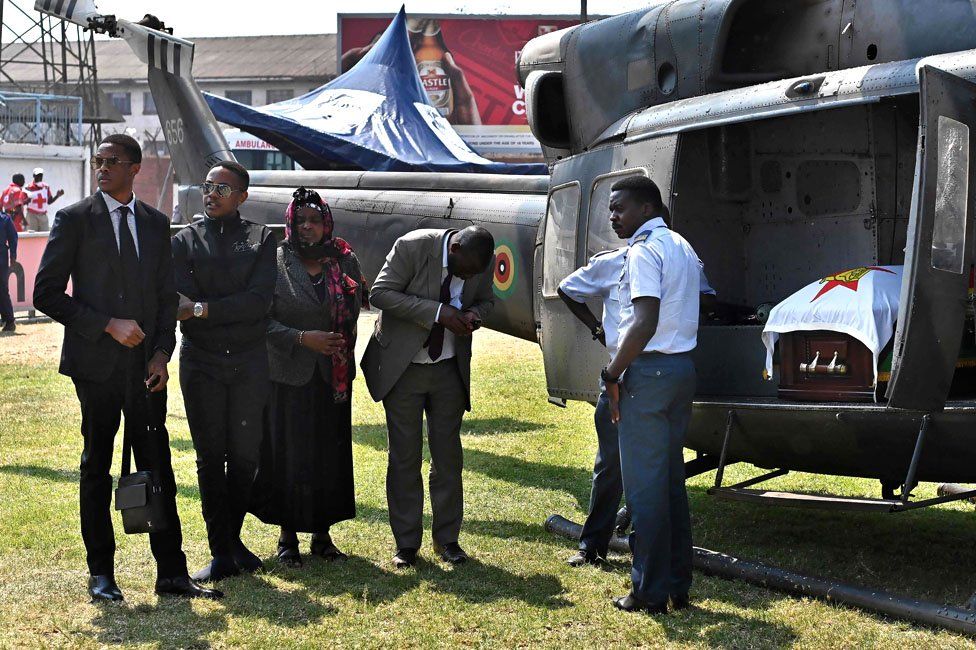 Mugabe coffin at stadium