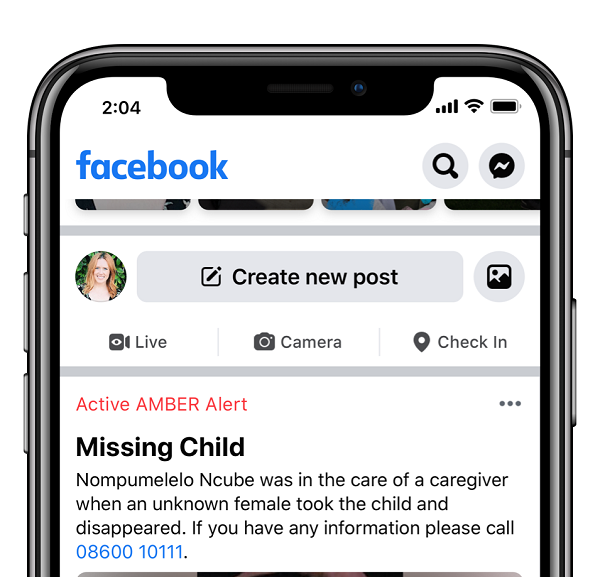 Facebook Amber alert