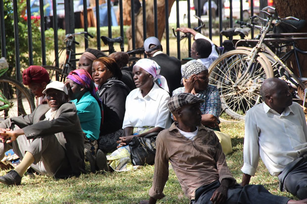 Zambian retirees camp outside