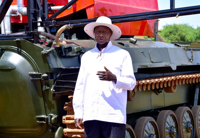 Museveni with trucks